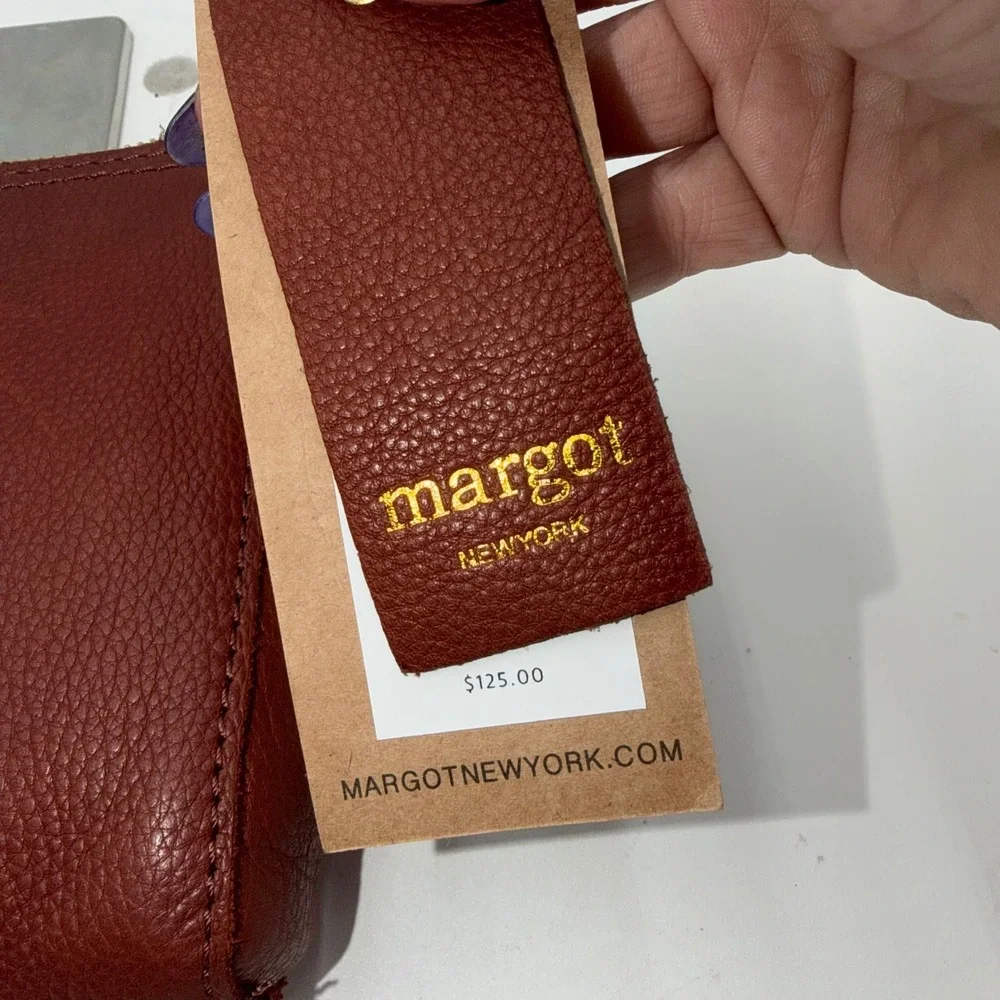 Margot New York Jules Double Zip Leather Crossbody Bag Brown - Picture 8 of 11